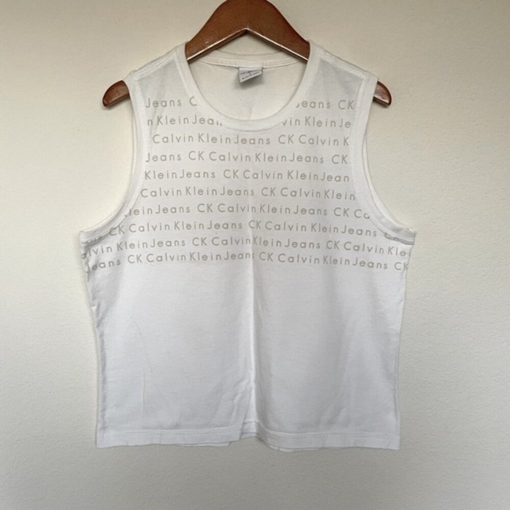 CALVIN KLEIN vintage crop top tank cotton logo print short white